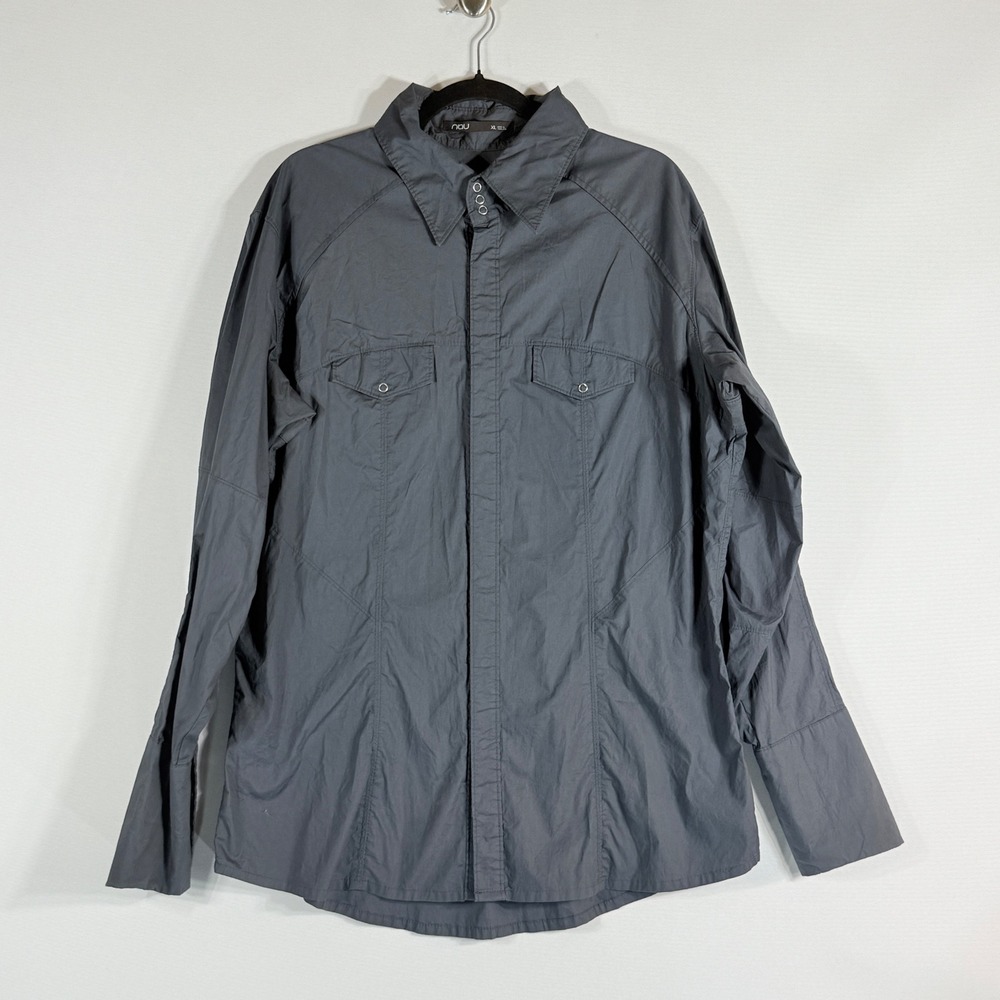 Nau Men XL Shirt Grey Long Sleeve Stretch Organic Cotton Snap‎ Front Travel Luxe